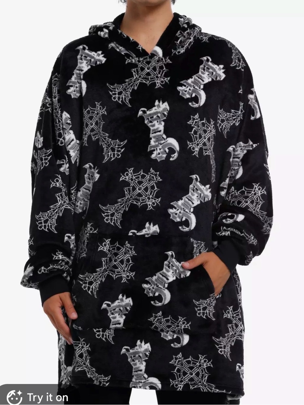 New Ghost Grucifix Plush Oversized Hoodie one size relaxed fit soft fabric